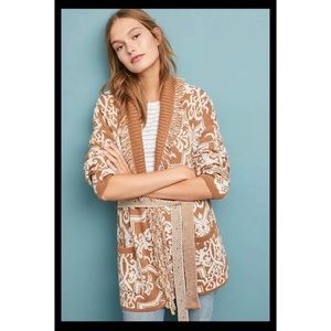 NWT Anthropologie Fringed Intarsia Cardigan XS